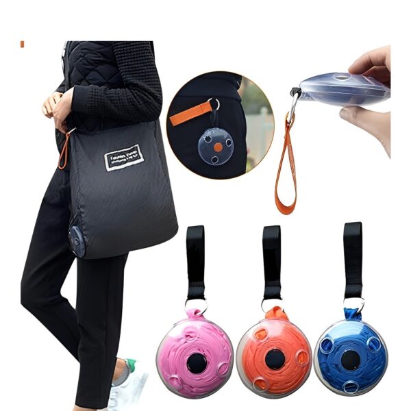 1pc Disc Portable Shopping Bag, Disc Shopping Bag, Portable Tote Pouch Clips Folding Shopping Shoudler Bag, Lightweight, Space-saving, Reusable Grocery Bags