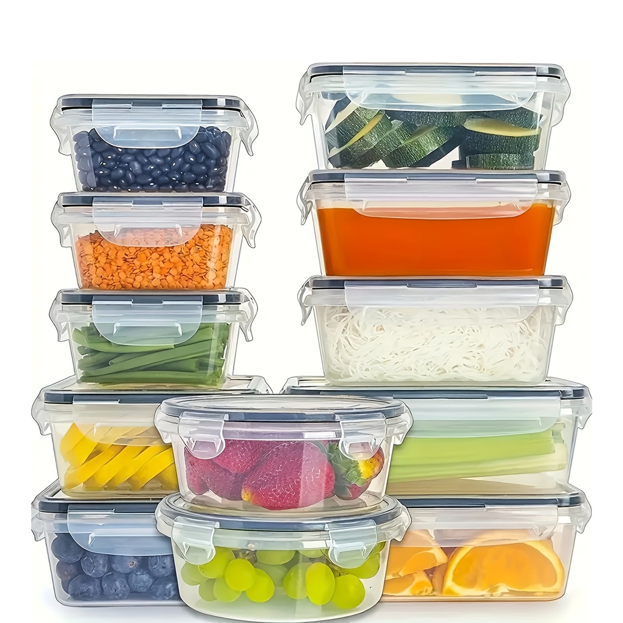 12pcs Airtight Plastic Storage Containers Set - Food Grade, Microwave & Dishwasher Safe, Stackable with Latch Closure, Perfect for Fruits, Vegetables, Meats, Eggs, and More, Kitchen Essentials|Stackable Containers|Secure Latch Closure, Storage Containers for Kitchen - Image 8