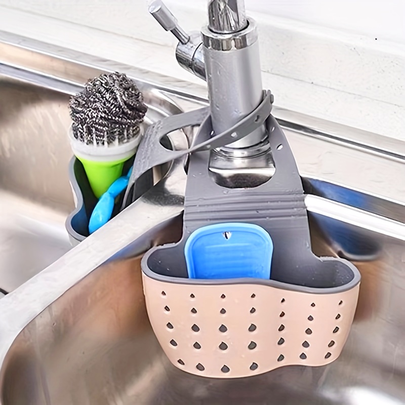 Adjustable Kitchen Sink Storage Holder with Soap Sponge Dishcloth Shelf - Hanging Drain Basket Organizer for Space Saving, Multipurpose Use - Durable Material (1/3pcs Set)