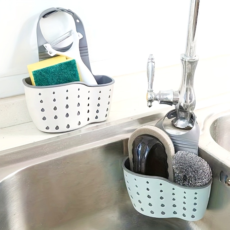 Adjustable Kitchen Sink Storage Holder with Soap Sponge Dishcloth Shelf - Hanging Drain Basket Organizer for Space Saving, Multipurpose Use - Durable Material (1/3pcs Set)