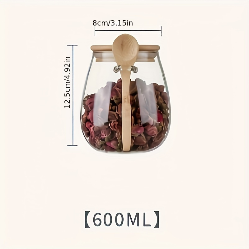 Reusable Glass Storage Jar with Wooden Spoon And Lid - Perfect for Coffee Beans, Sugar, Tea, Salt, Candy, Spice And More - Hand Washable, Leak Proof, And Durable - Image 3