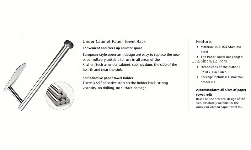 Under Cabinet Paper Towel Holder, Silvery Drilled or Self-Adhesive Paper Towel Holder, Paper Towel Roll Holder, Stainless Steel Under Counter Paper Towel Holder, Suitable for Kitchen, Pantry, Bathroom