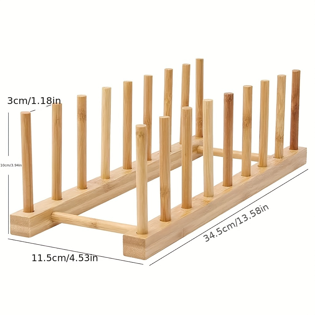 1pc Bamboo Plate and Bowl Drying Rack, Freestanding Wooden Dish Drainer Organizer, Vertical Cup and Board Dryer Storage Holder, with No Electricity Needed for Kitchen