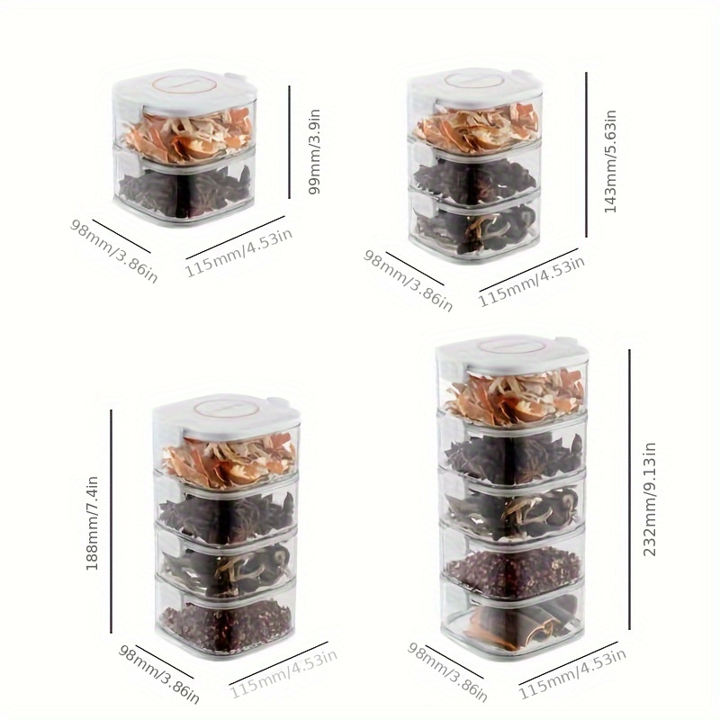 Stackable Airtight Spice Containers Set with Lids - PET Material BPA-Free Food Safe Storage Jars for Kitchen Organization, Removable Seasoning Boxes for Spices, Herbs, Condiments - Multi-Purpose Use
