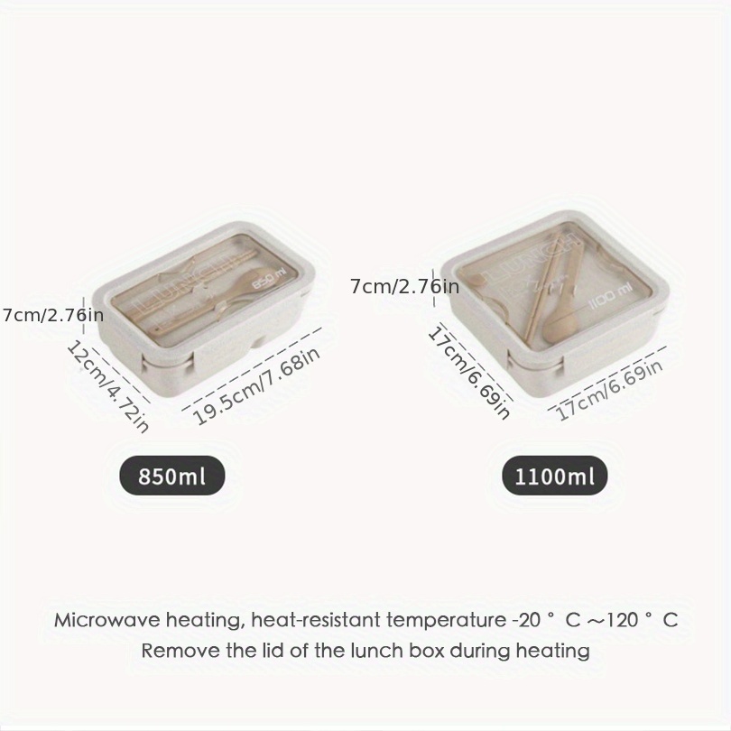 1 Set Insulated Lunch Box With Tableware For Office Workers, Square Divided Wheat Straw Microwave Oven Bento Box With Spoon And Chopsticks, Leakproof Food Container, Home Kitchen Supplies For Teenagers And Workers, For Back School, Classroom