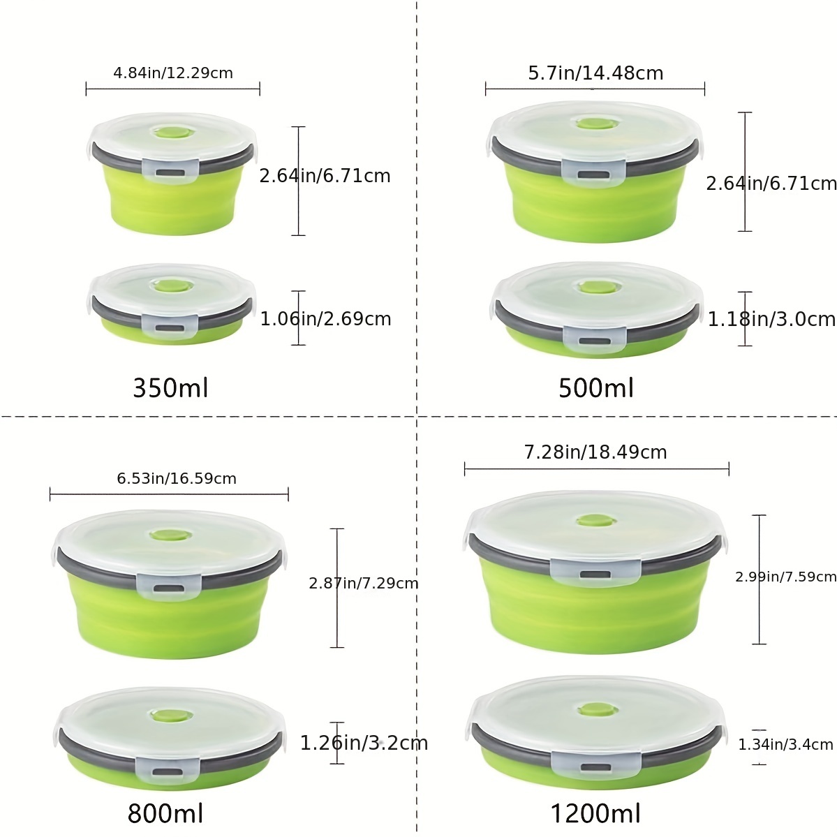 1pcs Leak-proof Round Silicone Food Storage Container With Lid - Foldable Lunch Box For Kitchen And Camping - Microwave And Freezer Safe