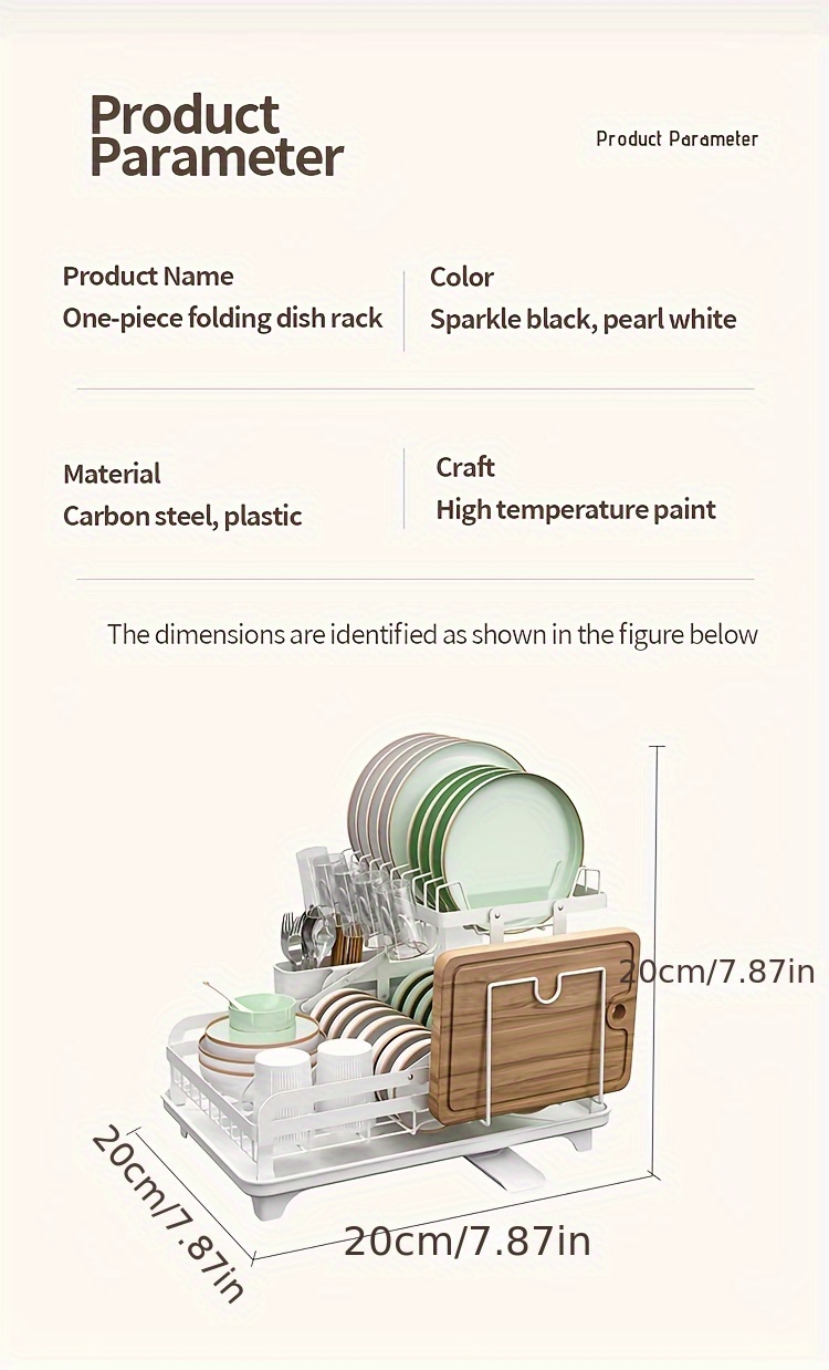 1pc Dish Drying Rack Drainboard, Large 2 Tier Metal Dish Racks with Drainage, Glass Holder, Utensil Holder and Extra Drying Mat, Dish Drainers for Kitchen Counter, Black, White& Grey