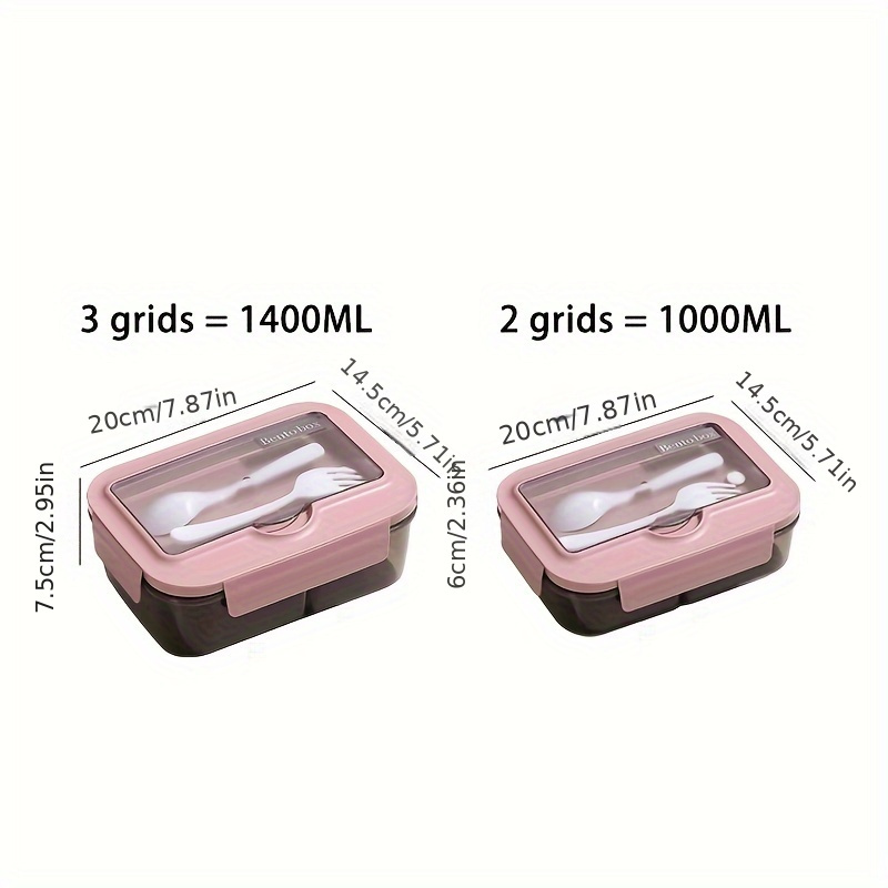 Leak-Proof Bento Lunch Box with Cutlery - Microwave Safe, Square Divided Food Container for Office Workers, Students & Back to School Supplies