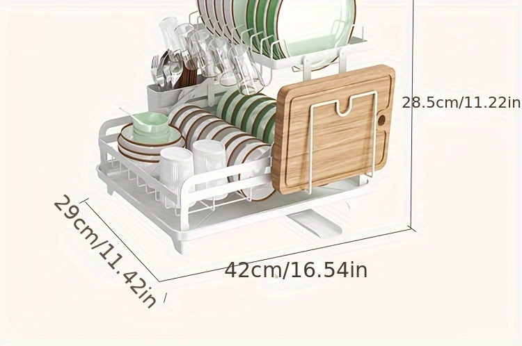 1pc Dish Drying Rack For Kitchen Countertop, Double Layers Large Capacity Dish Drying Rack With Drainboard Steel, Dish Drainer With Drainage Utensil Holder, For Dish, Knifes, Cup, Cutting Board (41.4 * 28.96 * 27.43cm), Kitchen Supplies