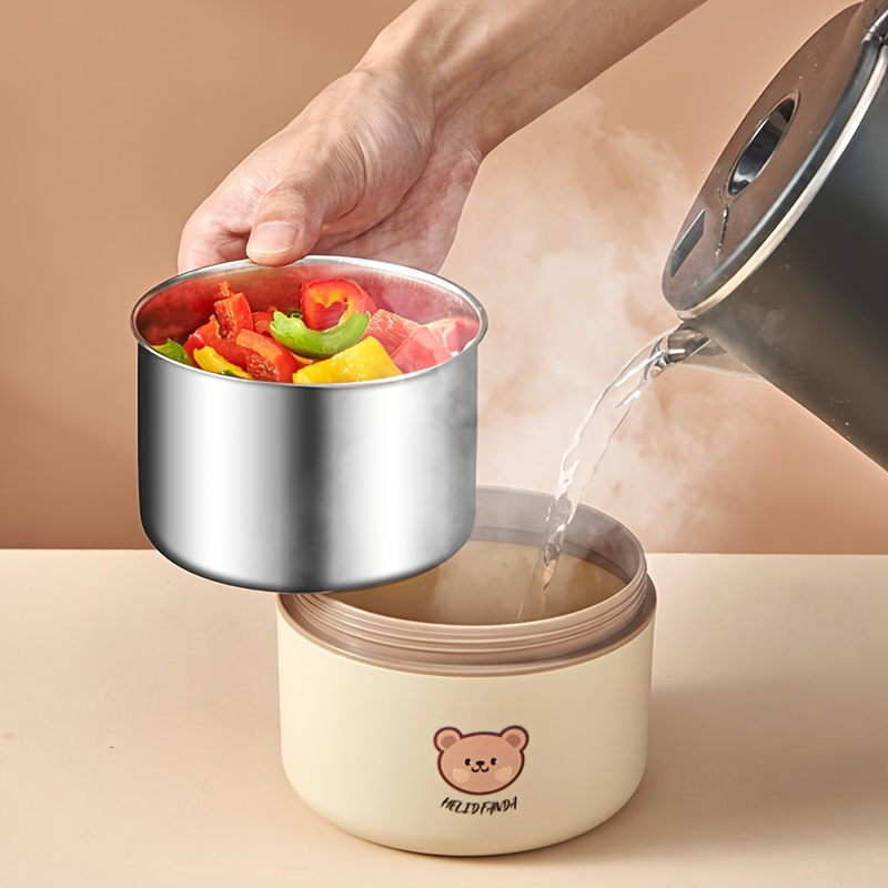 1pc Stainless Steel Insulated Lunch Box with Microwave-Safe Soup Bowl, Portable Multi-Layer Sealed Bento Box for Students & Office Workers, Cute Bear Design, Hand Wash Recommended, Round Shape, No Power Required, Kitchen & Dining Storage,Back to School