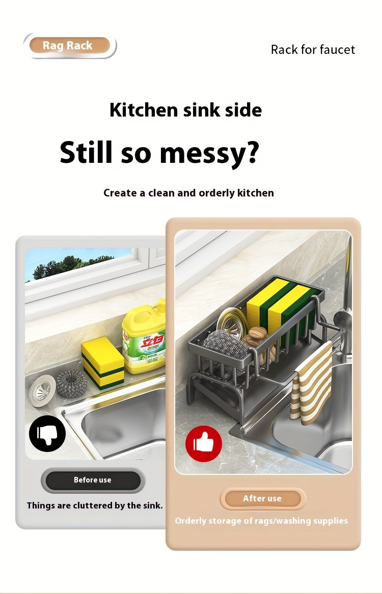 Multifunctional Plastic Kitchen & Bathroom Sink Caddy Organizer Set – Faucet Hanging Storage Rack for Dish Cloth, Sponges, Brushes – Durable, Easy-Clean Holder for Home Organization and Space Saving