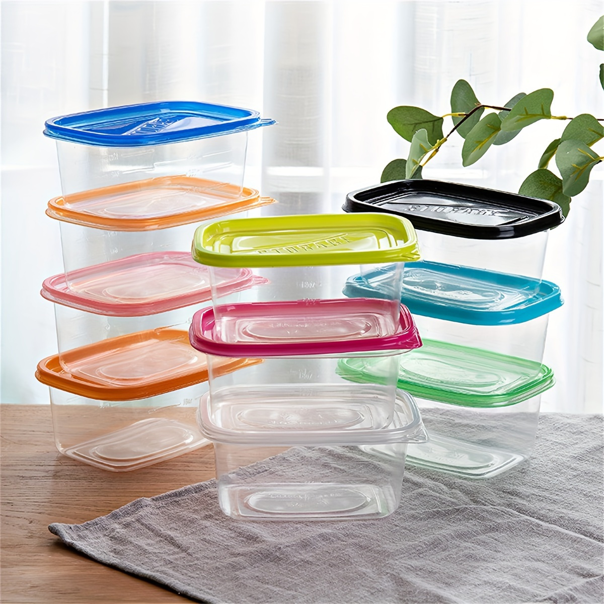 10pcs of Transparent Plastic Food Storage Containers with Blue Lids - Stackable, Reusable, Perfect for Kitchen Organization - Ideal for Grains, Meats, Fruits, Vegetables - Dishwasher and Microwave Safe
