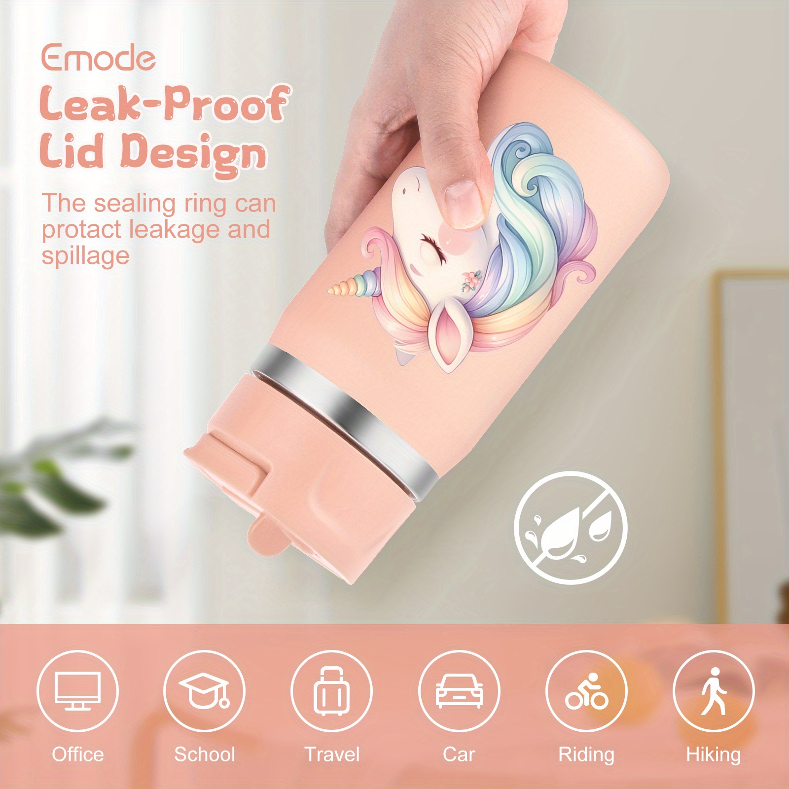 1-pack, Custom 12oz Double-Wall Stainless Steel Insulated Insulated Bottle Bottle with 3D Printed Unicorn Design for Back-to-School Season Gift