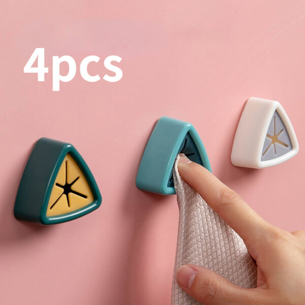 4pcs No Drill Adhesive Wall Hooks - Heavy Duty ABS+TPR Plastic, Heat-Resistant & Rustproof Kitchen & Bathroom Organizers, Multi-Purpose Storage for Towels, Utensils, Keys (Green, Pink, Gray, Blue)