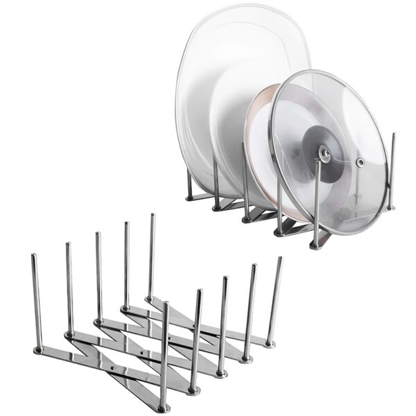 1pc Adjustable Stainless Steel Pot Lid Holder - Foldable Multi-Functional Kitchen Organizer Rack for Efficient Space-Saving, Durable Drain Storage Solution with Secure Holding Arms for Various Lids, Kitchen Storage Rack