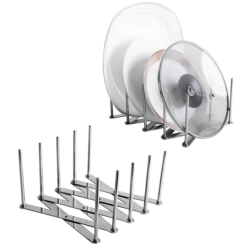 1pc Adjustable Stainless Steel Pot Lid Holder - Foldable Multi-Functional Kitchen Organizer Rack for Efficient Space-Saving, Durable Drain Storage Solution with Secure Holding Arms for Various Lids, Kitchen Storage Rack