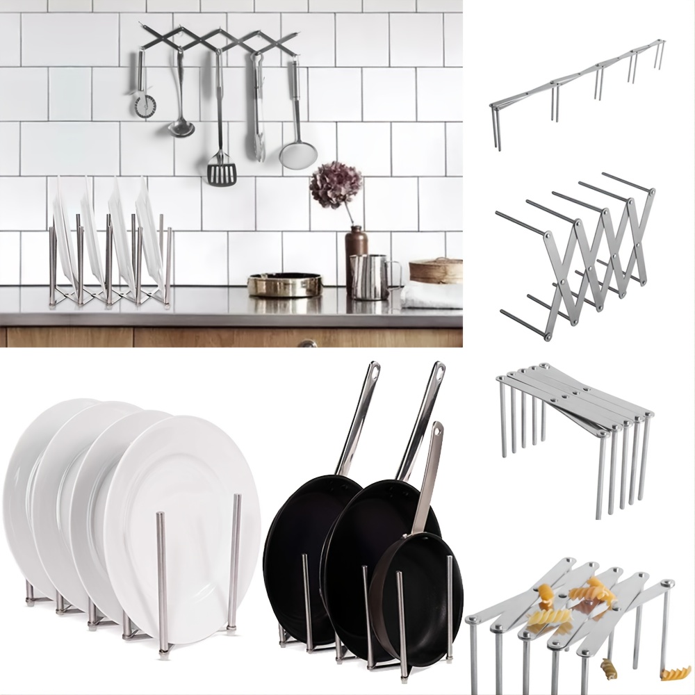 1pc Adjustable Stainless Steel Pot Lid Holder - Foldable Multi-Functional Kitchen Organizer Rack for Efficient Space-Saving, Durable Drain Storage Solution with Secure Holding Arms for Various Lids, Kitchen Storage Rack