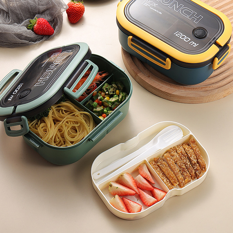 1pc Double Layer Lunch Box, Portable 2-Compartment Fruit Food Container, Microwave Lunch Box With Spoon Fork, Home Kitchen Supplies For Teenagers And Workers At School, Classroom, Canteen, Back To School - Image 7