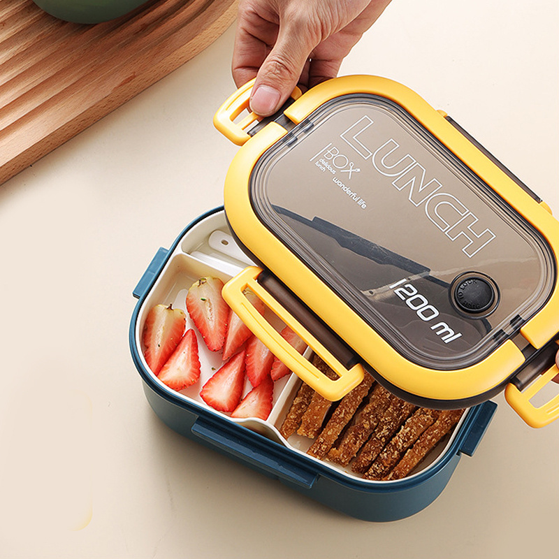 1pc Double Layer Lunch Box, Portable 2-Compartment Fruit Food Container, Microwave Lunch Box With Spoon Fork, Home Kitchen Supplies For Teenagers And Workers At School, Classroom, Canteen, Back To School - Image 6