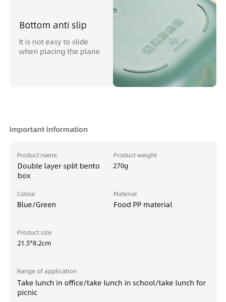 1pc Double Layer Lunch Box, Portable 2-Compartment Fruit Food Container, Microwave Lunch Box With Spoon Fork, Home Kitchen Supplies For Teenagers And Workers At School, Classroom, Canteen, Back To School