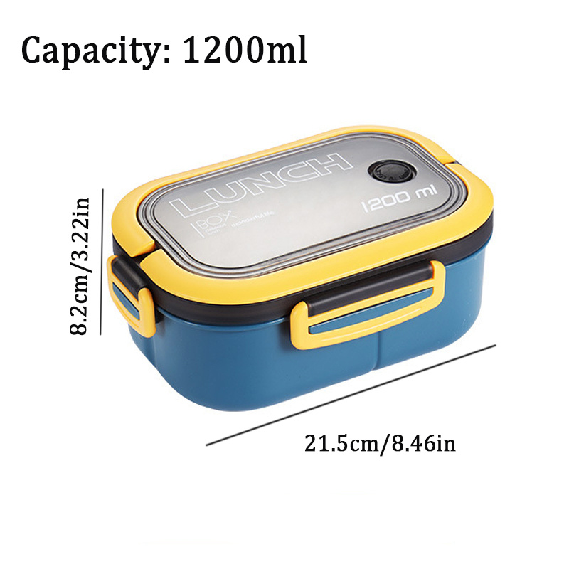 1pc Double Layer Lunch Box, Portable 2-Compartment Fruit Food Container, Microwave Lunch Box With Spoon Fork, Home Kitchen Supplies For Teenagers And Workers At School, Classroom, Canteen, Back To School