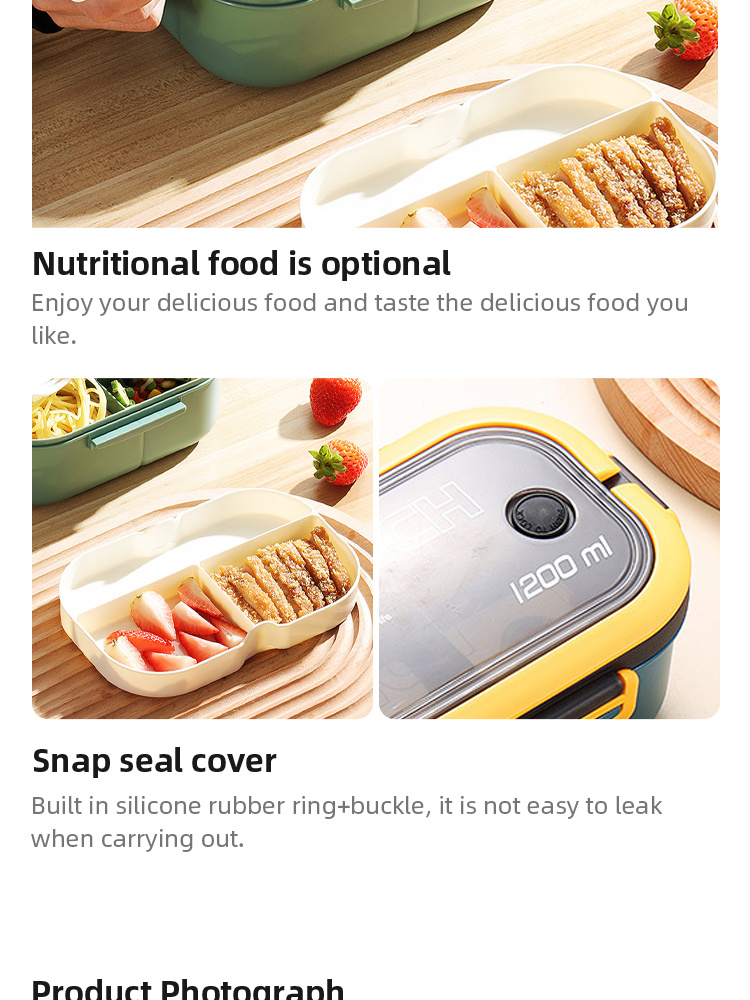 1pc Double Layer Lunch Box, Portable 2-Compartment Fruit Food Container, Microwave Lunch Box With Spoon Fork, Home Kitchen Supplies For Teenagers And Workers At School, Classroom, Canteen, Back To School