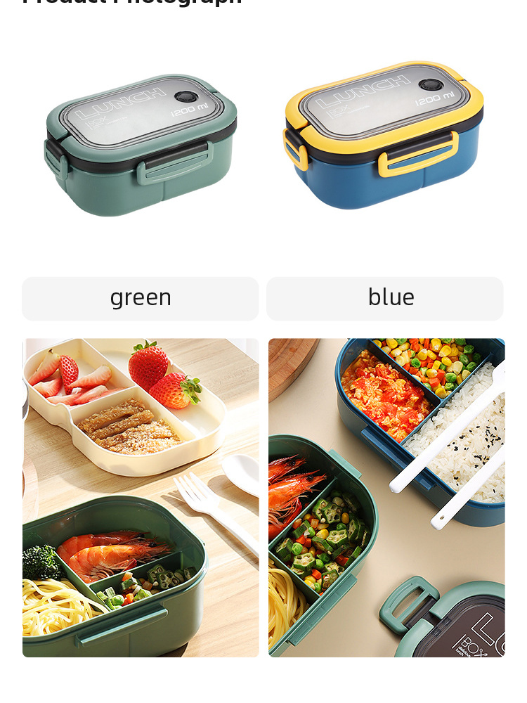 1pc Double Layer Lunch Box, Portable 2-Compartment Fruit Food Container, Microwave Lunch Box With Spoon Fork, Home Kitchen Supplies For Teenagers And Workers At School, Classroom, Canteen, Back To School
