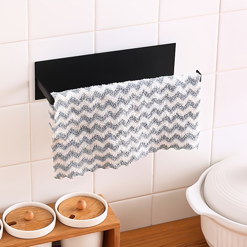 1pc Hanging Paper Towel Holder, Kitchen Cabinet Cupboard Under Shelf Storage Paper Towel Roll Holder Dispenser, Free Punching Wrought Iron Napkins Plastic Wrap Rag Cling Film Storage Rack, Home Kitchen Supplies