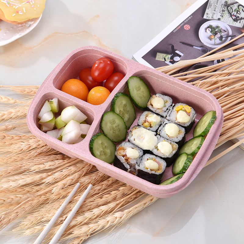 1pc Reusable 3-Compartment Meal Prep Bento Lunch Boxes for School Wheat Straw food Containers - Image 4