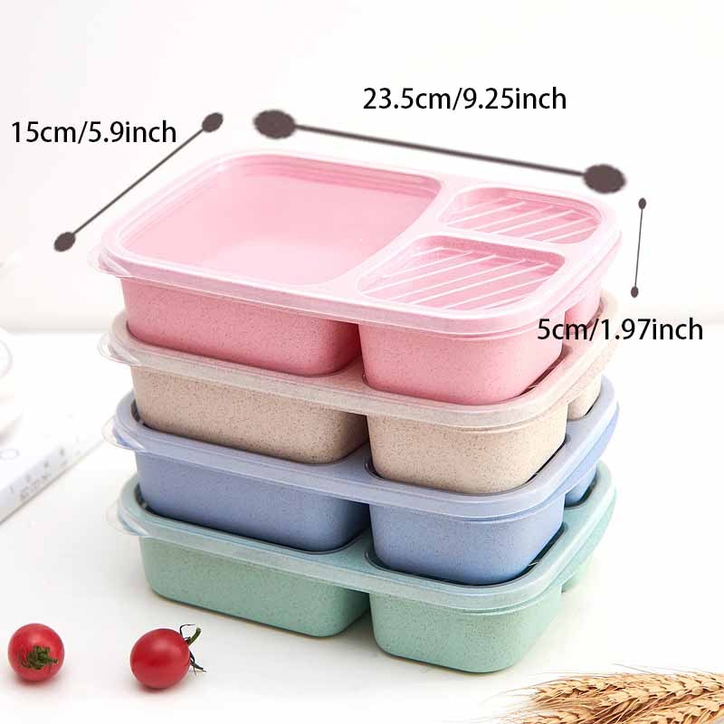 1pc Reusable 3-Compartment Meal Prep Bento Lunch Boxes for School Wheat Straw food Containers