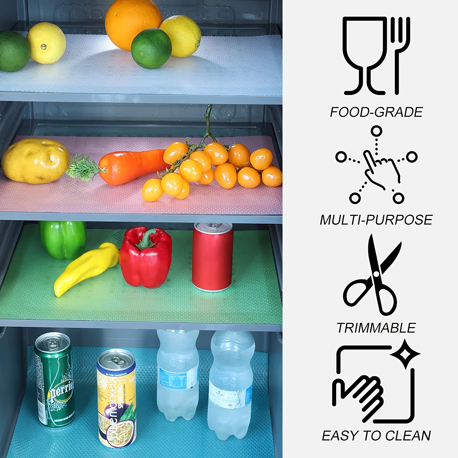 3/6pcs Refrigerator Shelf Liners Mats, Washable, For Home Kitchen Gadgets Accessories Organization, For Top Freezer Glass Shelf, Shelving Cupboard, Cabinet, Drawers ( Blue Green Red)