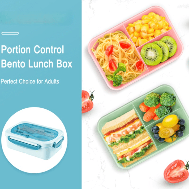 1pc Student lunch box Bento Box for Adult, 1000ml Lunch Containers for Adults, LeakProof Lunch Box with Utensils, BPA Free, 3 Compartment Bento Box Microwave Safe,back to school