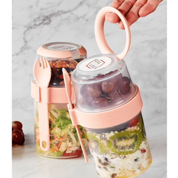 1pc Bento Box, Breakfast Box, Oatmeal Cereal Nut Yogurt Salad Cup Seal Container Set With Fork And Lid, Sauce Cup, for back to school, class, college, school supplies, kitchen organizers and storage, kitchen accessories