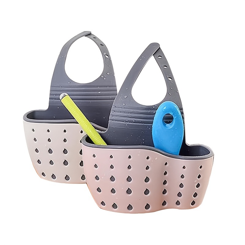 Adjustable Snap-On Kitchen Sink Organizer - White Plastic Hanging Drain Basket for Sponges, Scrubbers & Cleaning Tools, Space-Saving Countertop Storage with Perforated Design, Kitchen Sink Accessories, Sponge Holder for Kitchen Sink, Perforated Design, Durable Plastic