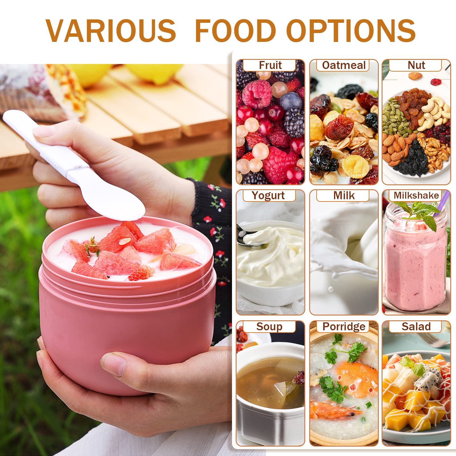 Overnight Oats Containers with Lids, 20oz Portable Overnight Oats Jars with Spoons, Leak-proof Plastic Yogurt Jars, Oatmeal Container for Yogurt Breakfast On The Go Cups, Dessert Snack Containers Father's Day Gift/Wedding Gift