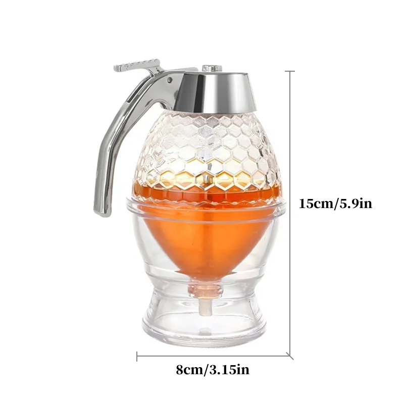 1pc Honeycomb Design ABS Honey Dispenser, Food-Safe Liquid Sauce Oil Juice Syrup Jam Storage Jar with Squeeze Bottle, Kitchen Bar Organizer, No Electricity Needed