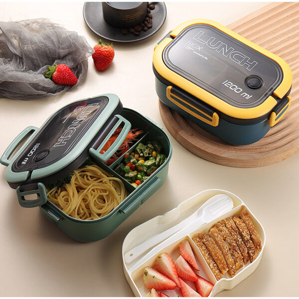 1200ml 2-Layer Sealed Bento Lunch Box with Fork and Spoon, Microwavable Food Containers for Students and Office Workers, Fresh-Keeping Plastic,back to school