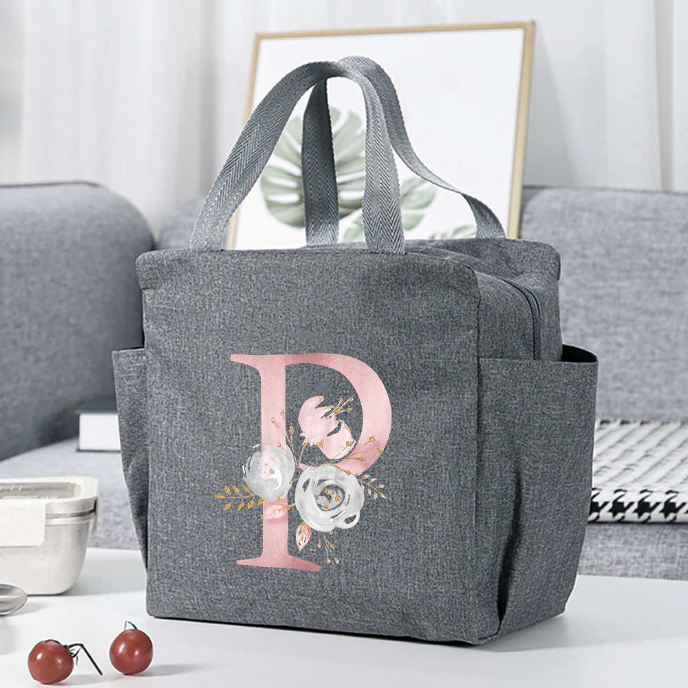 Multifunction Large Capacity Lunch Bag Cooler Portable Insulated Thermal Picnic for Women Lunch Box Pink Flower Pattern Non-food contact,back to school