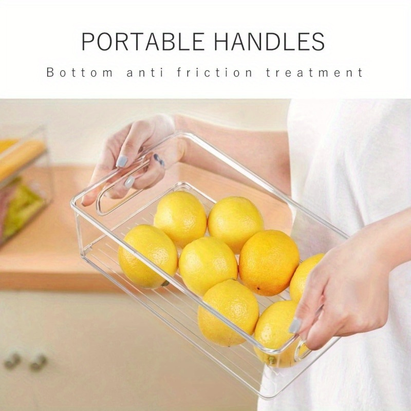 2/4pcs Lachesis Stackable Refrigerator Organizer Bins, Fridge Clear Bins with Handles Kitchen Organizer Fruit Container for Freezer, Pantry, Cabinets, Drawer, Shelves, Plastic Storage Bins 9pcs