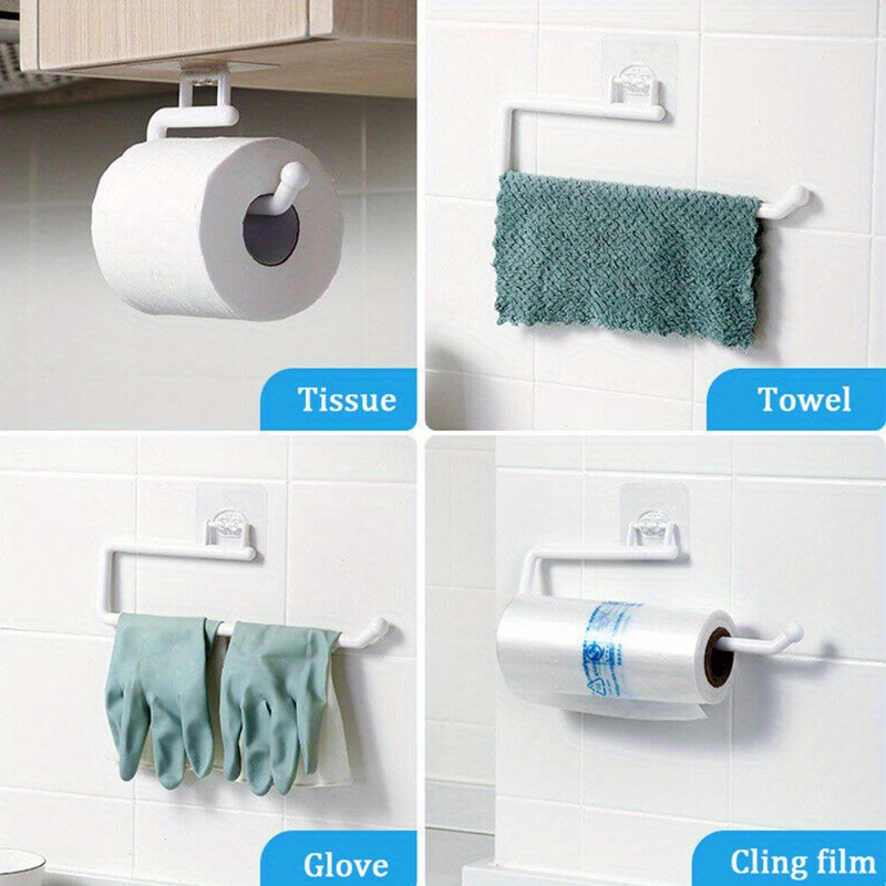1pc Paper Towel Holders, Punching-free Tissue Holder, Wall-mounted Towel Storage Rack, Plastic Dish Cloth Holder, For Kitchen And Bathroom, 6.86*28.96*7.87cm, Kitchen Supplies