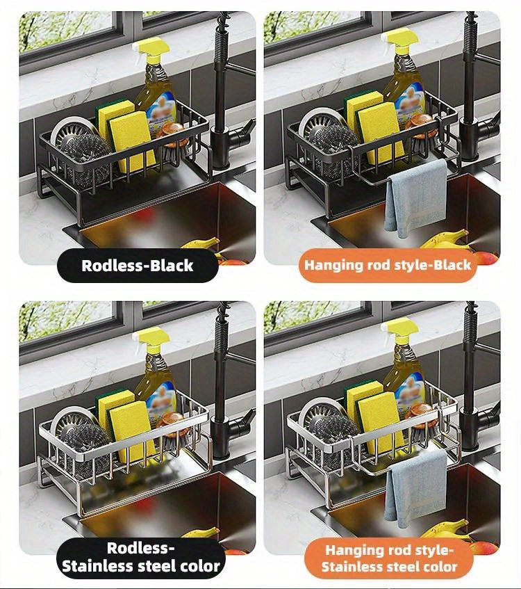 1pc Stainless Steel Sink Caddy Organizer with Drain Rack and Dishcloth Holder - Rust-Resistant, No Electricity Needed, Countertop Storage for Sponges, Soap, Brushes, and Rags, Kitchen Sink Accessories