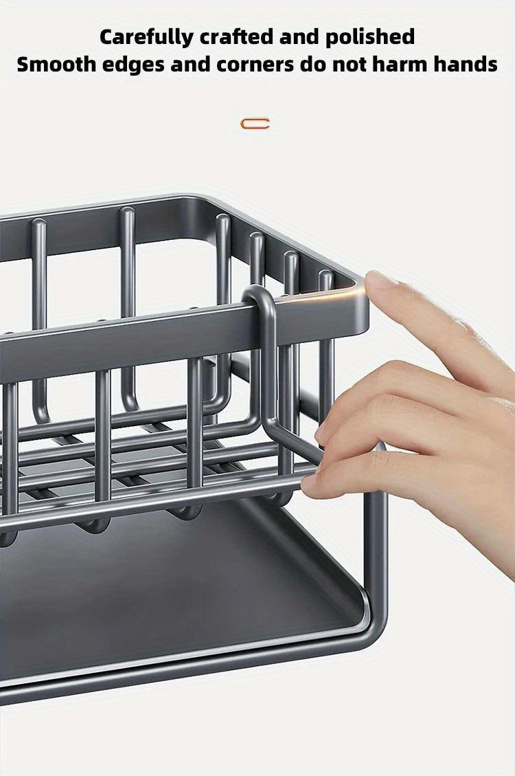 1pc Stainless Steel Sink Caddy Organizer with Drain Rack and Dishcloth Holder - Rust-Resistant, No Electricity Needed, Countertop Storage for Sponges, Soap, Brushes, and Rags, Kitchen Sink Accessories