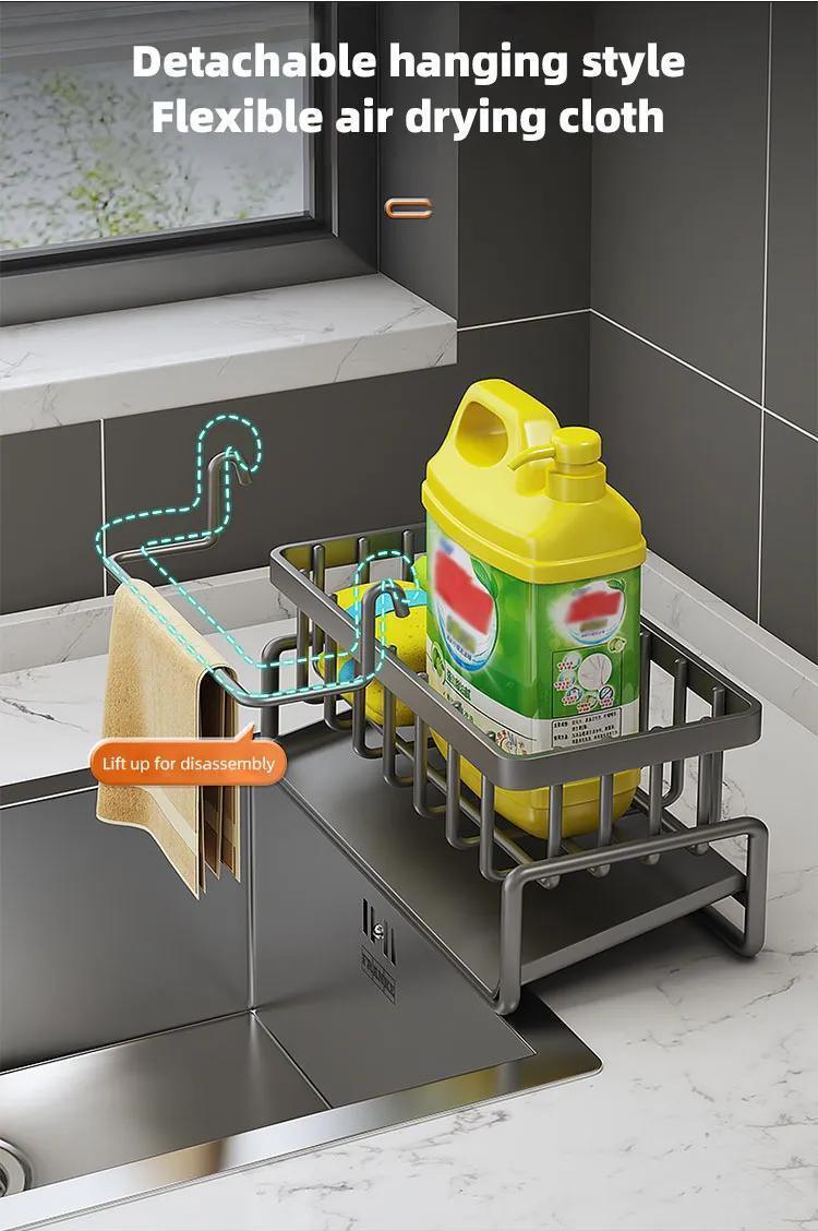 1pc Stainless Steel Sink Caddy Organizer with Drain Rack and Dishcloth Holder - Rust-Resistant, No Electricity Needed, Countertop Storage for Sponges, Soap, Brushes, and Rags, Kitchen Sink Accessories