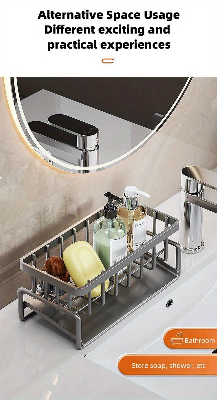 1pc Stainless Steel Sink Caddy Organizer with Drain Rack and Dishcloth Holder - Rust-Resistant, No Electricity Needed, Countertop Storage for Sponges, Soap, Brushes, and Rags, Kitchen Sink Accessories