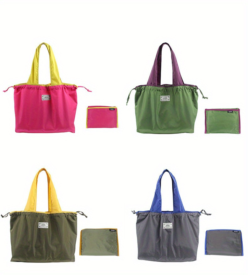 Durable PVC Tote Bag with Folding Drawstring Design - High-Quality, Reusable Shopping Bag in Vibrant Colors (Blue, Green, Pink, Yellow, Purple) - Perfect for Groceries, Travel & Everyday Use