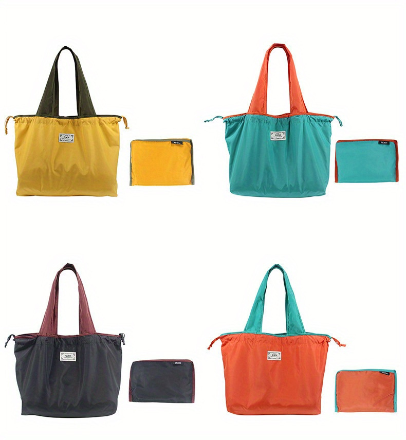 Durable PVC Tote Bag with Folding Drawstring Design - High-Quality, Reusable Shopping Bag in Vibrant Colors (Blue, Green, Pink, Yellow, Purple) - Perfect for Groceries, Travel & Everyday Use