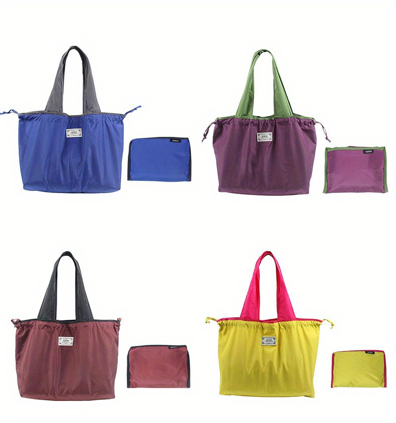 Durable PVC Tote Bag with Folding Drawstring Design - High-Quality, Reusable Shopping Bag in Vibrant Colors (Blue, Green, Pink, Yellow, Purple) - Perfect for Groceries, Travel & Everyday Use