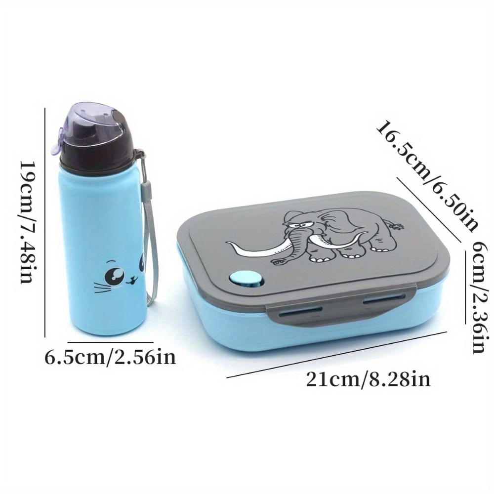 Insulated Lunch Box with Water Bottle - 4-Compartment Microwave-Safe Food Container, Food-Grade PP Bento Box with Cute Elephant Design, Portable Rectangular Lunch Tote for School, Work, Outdoor (Light Blue & Pink),back to school - Image 8