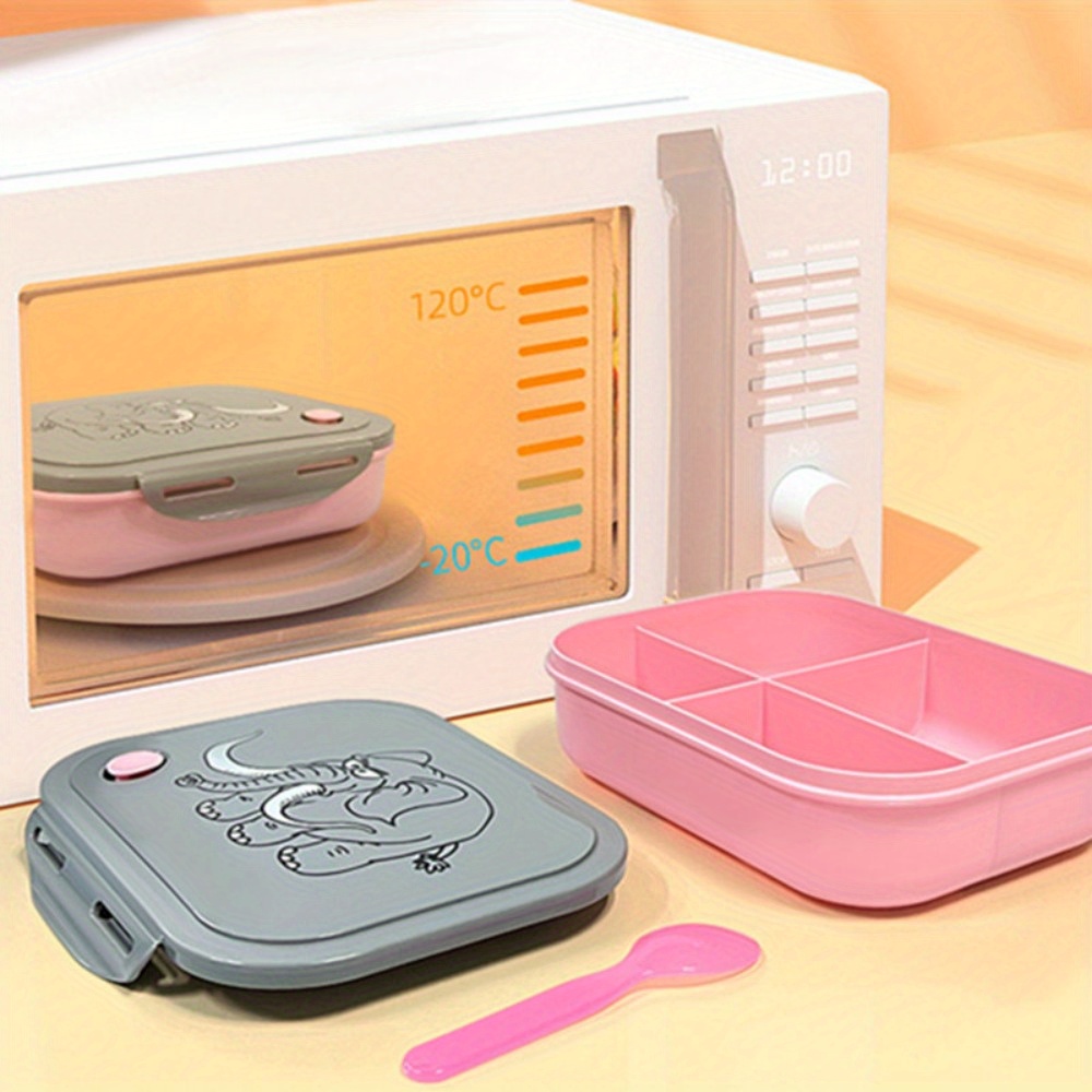 Insulated Lunch Box with Water Bottle - 4-Compartment Microwave-Safe Food Container, Food-Grade PP Bento Box with Cute Elephant Design, Portable Rectangular Lunch Tote for School, Work, Outdoor (Light Blue & Pink),back to school - Image 2