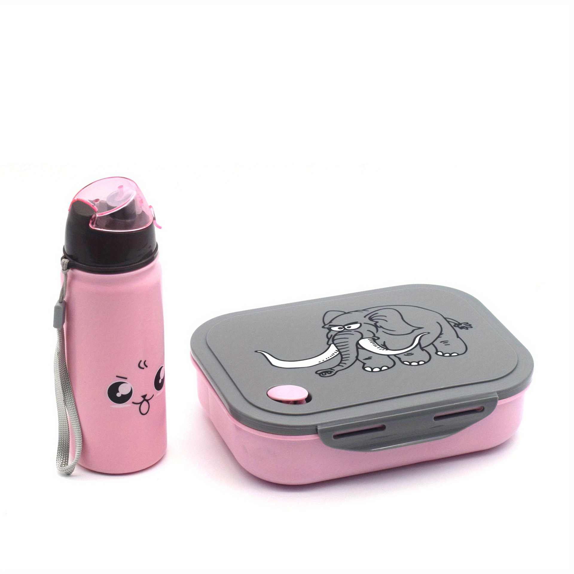 Insulated Lunch Box with Water Bottle - 4-Compartment Microwave-Safe Food Container, Food-Grade PP Bento Box with Cute Elephant Design, Portable Rectangular Lunch Tote for School, Work, Outdoor (Light Blue & Pink),back to school - Image 5